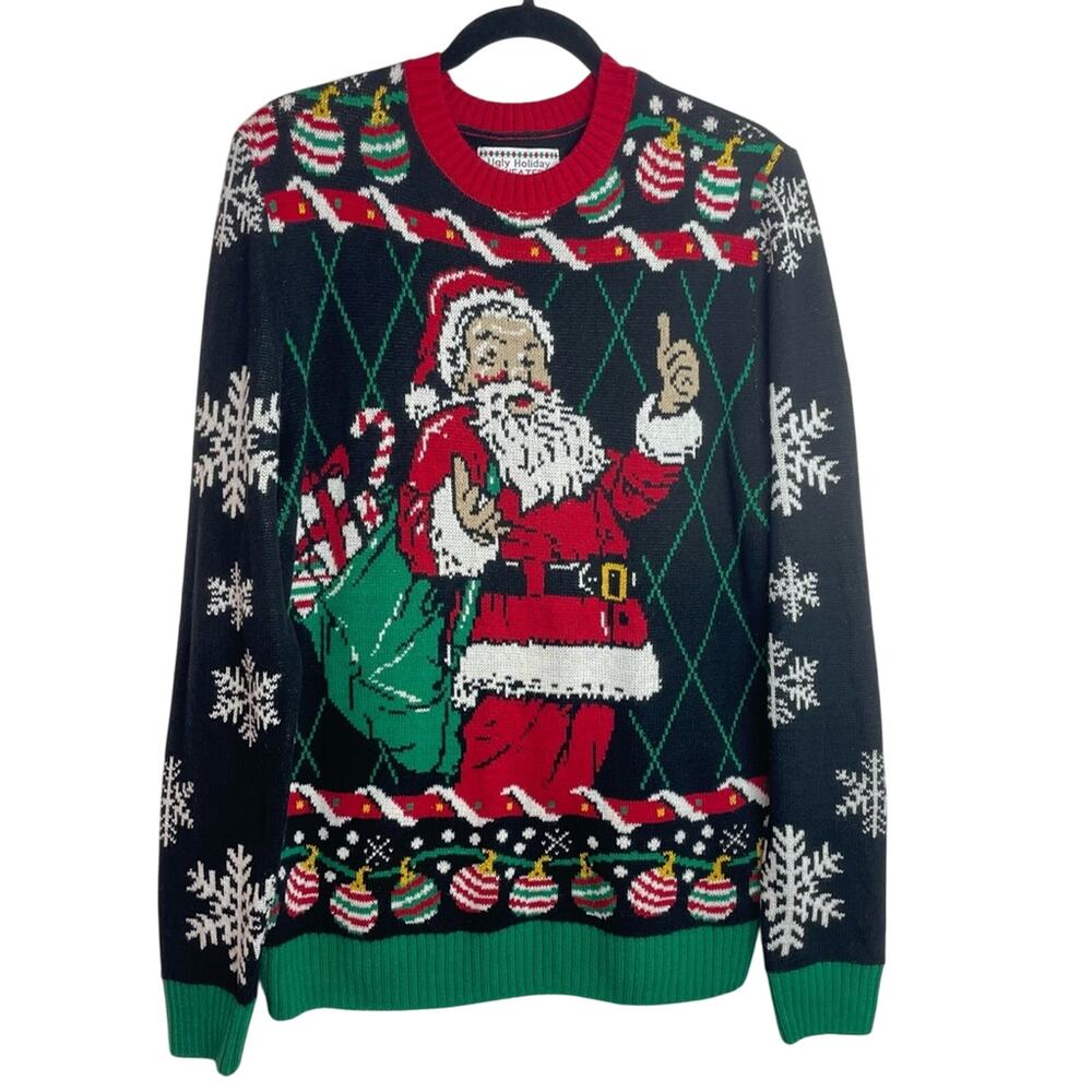 Santa Christmas Sweater Ugly Christmas Festive Black, Red, Green XL